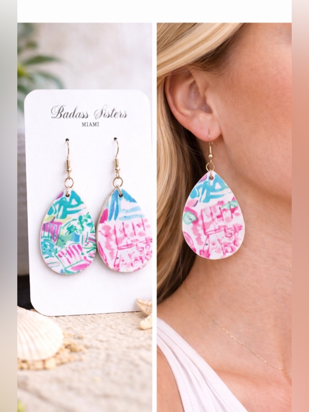 Preppy Colorful Teardrop Earrings Pink Green Summer Beach NWT